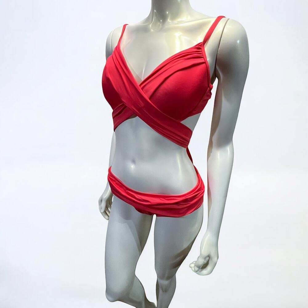 La Blanca Island Goddess Wrap Underwire Two Piece Swimsuit in Hot Coral Size 12
